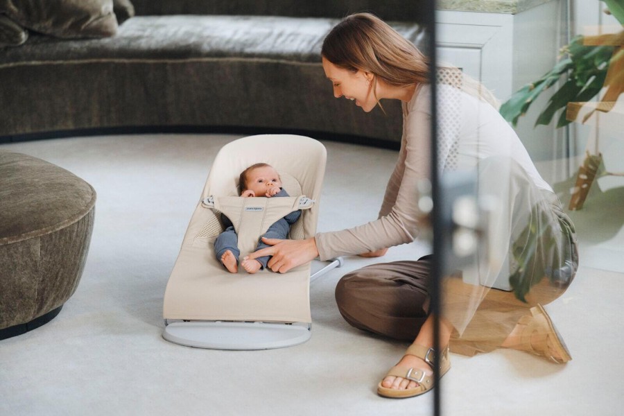 BABYBJORN - leżaczek BALANCE SOFT WOVEN, JERSEY Tri Fabric, Jasny Beż