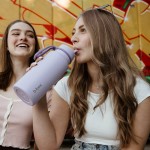 Butelka termiczna ze składanym ustnikiem, termos ze stali nierdzewnej - Lilac Love, 1l / b.box