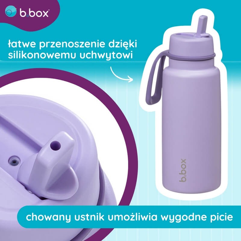 Butelka termiczna ze składanym ustnikiem, termos ze stali nierdzewnej - Lilac Love, 1l / b.box
