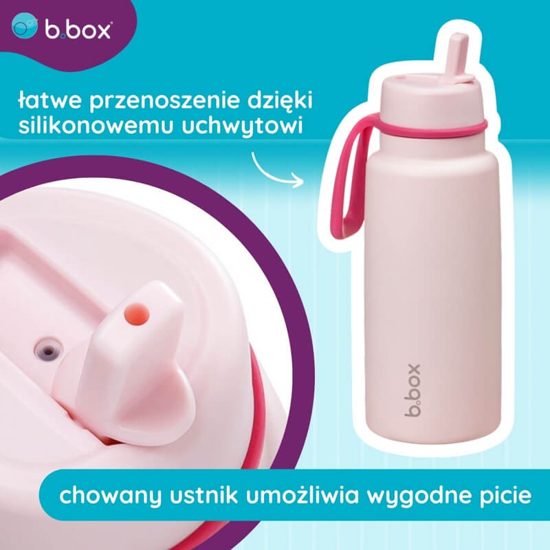 Butelka termiczna ze składanym ustnikiem, termos ze stali nierdzewnej - Pink Paradise, 1l / b.box