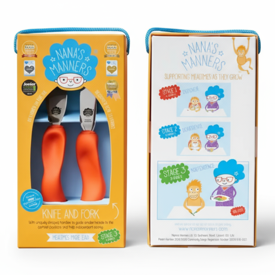 Sztućce kształtujące chwyt 3-9 lat, ETAP 3 - orange / Nanas Manners
