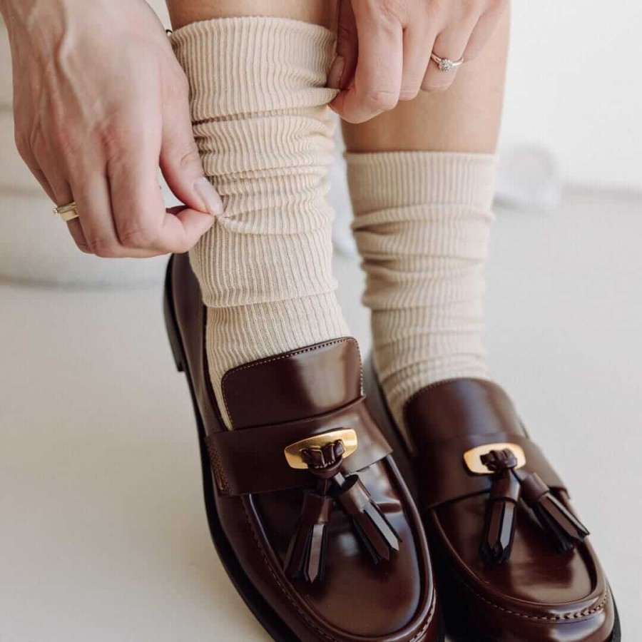 Marszczone skarpetki dla nastolatek i dorosłych - Balans, beżowe / Mama's Feet