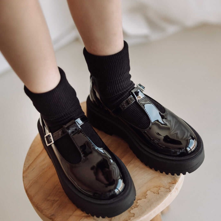 Marszczone skarpetki dla nastolatek i dorosłych - Balans, czarne / Mama's Feet