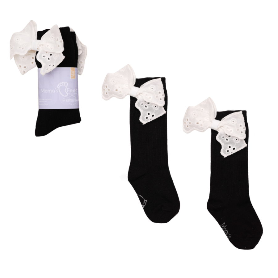 Podkolanówki z kokardką Mon Cheri - Czarne / Mama's Feet