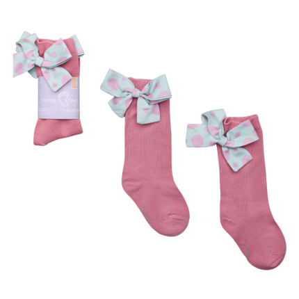 Podkolanówki z kokardką Mon Cheri - Różowe / Mama's Feet