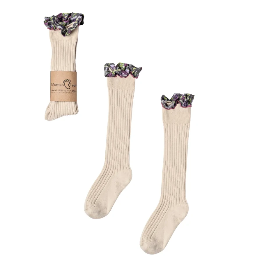 Podkolanówki z falbanką Zaczarowany Ogród - Kremowa Mgiełka / Mama's Feet