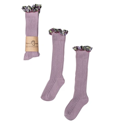 Podkolanówki z falbanką Zaczarowany Ogród - Wrzosowa Mgiełka / Mama's Feet