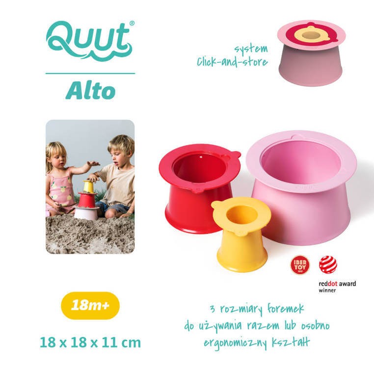 Zestaw 3 foremek do piasku Wieża Alto Cherry + Banana Pink / QUUT