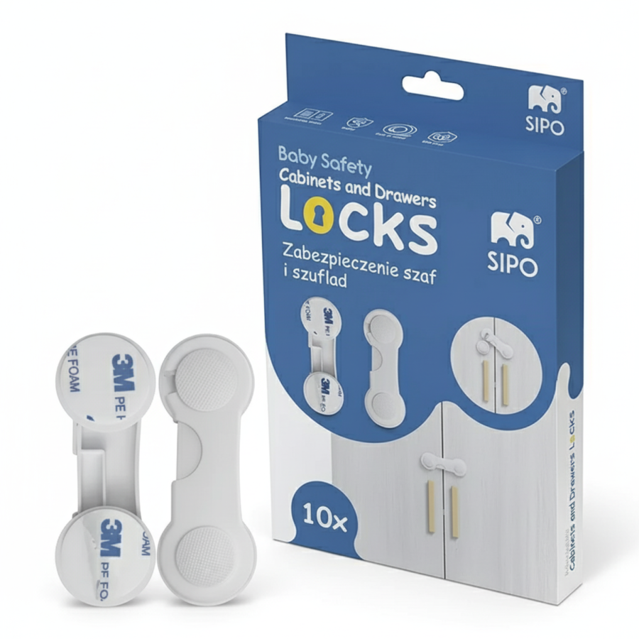 Blokada szaf i szuflad przed dziećmi na zatrzask, 10 szt. / SIPO