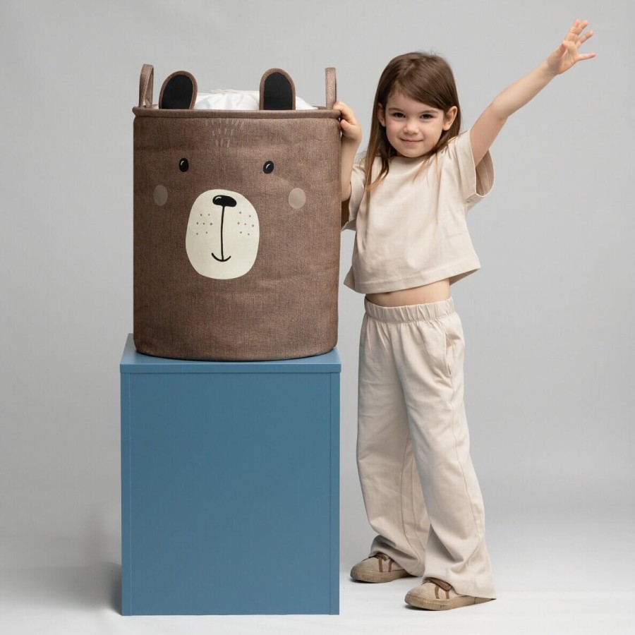Zamykany kosz na ściągacz do przechowywania zabawek PREMIUM - Brązowy Miś / SIPO