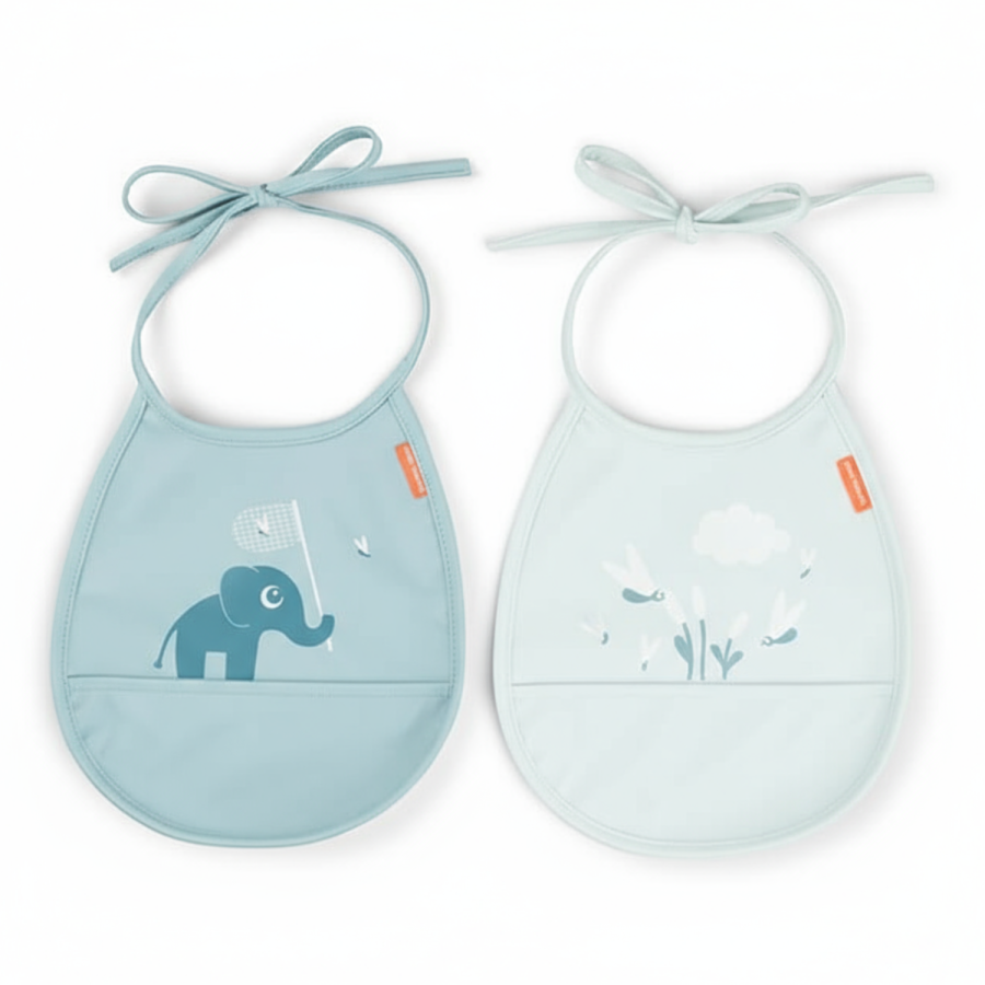 Śliniak z kieszonką Tiny Happy Clouds - Blue, 2 szt. / Done by Deer