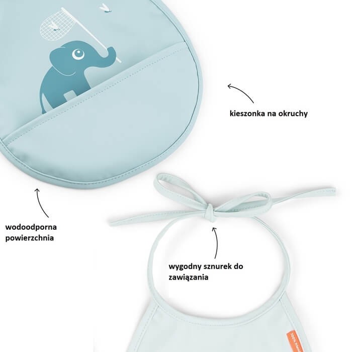 Śliniak z kieszonką Tiny Happy Clouds - Blue, 2 szt. / Done by Deer