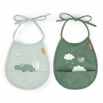 Śliniak z kieszonką Tiny Happy Clouds - Green, 2 szt. / Done by Deer