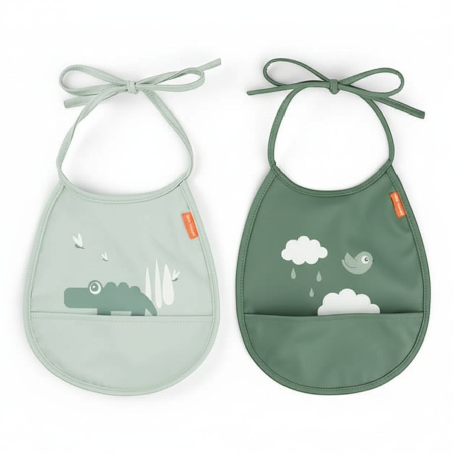 Śliniak z kieszonką Tiny Happy Clouds - Green, 2 szt. / Done by Deer