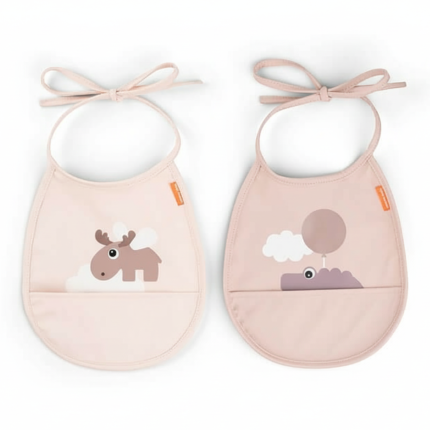 Śliniak z kieszonką Tiny Happy Clouds - Powder, 2 szt. / Done by Deer