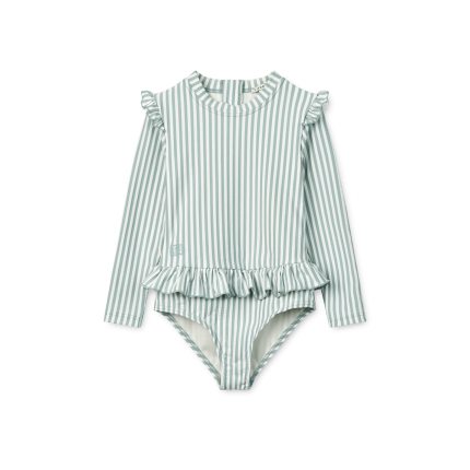 Kostium kąpielowy UV z długim rękawem Sille - sea blue, white stripe / Liewood