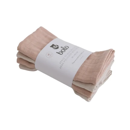 4pak pieluszek muślinowych z bawełny organicznej 40x40cm – jasny beż, łososiowy róż / Bolo