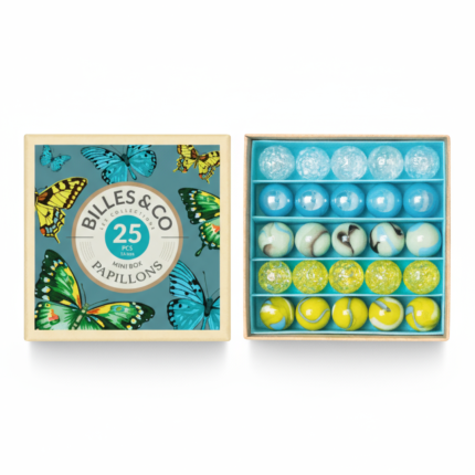 Szklane kulki Mini-Box NIEBIESKIE MOTYLE / Billes & Co