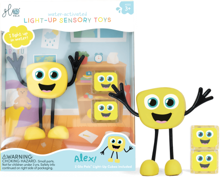 Postać do kąpieli Alex - zestaw z dwiema kostkami sensorycznymi świecącymi w wodzie / Glo Pals