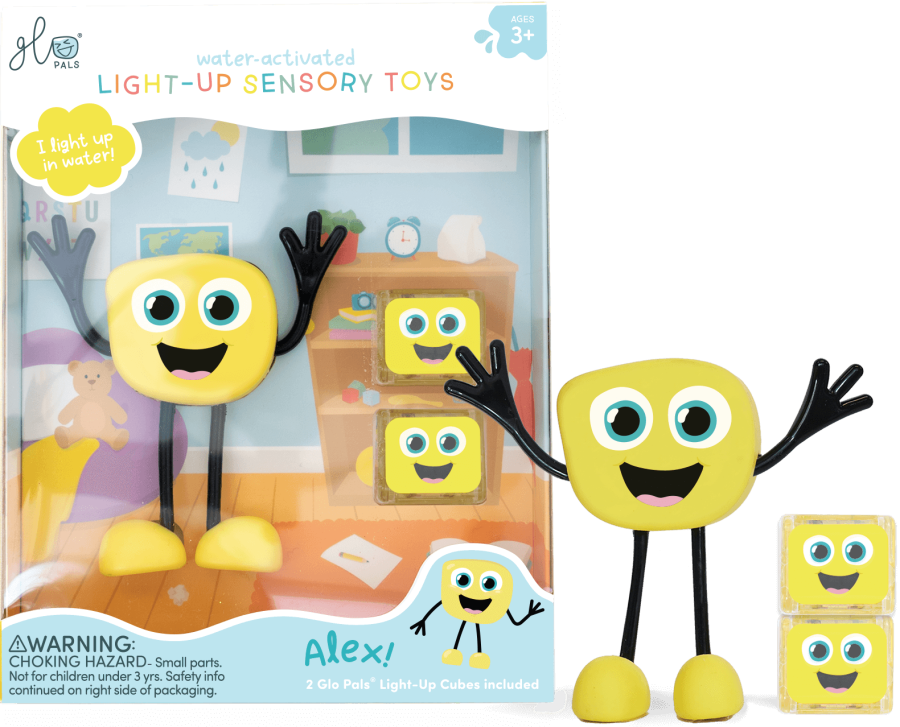Postać do kąpieli Alex - zestaw z dwiema kostkami sensorycznymi świecącymi w wodzie / Glo Pals