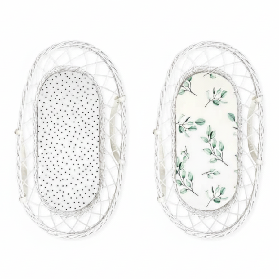 Prześcieradło do gondoli We care 2-pak Czarne Kropki/Eukaliptus / Sleepee