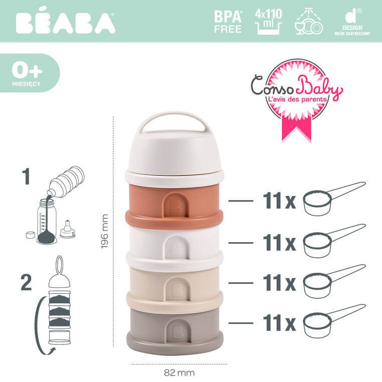 Pojemniki na mleko w proszku 4 komory cotton white - terracotta  / Beaba
