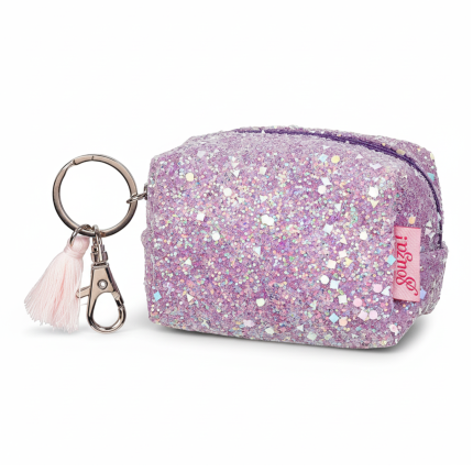 Brokatowy portfel etui dla dzieci z breloczkiem Lyna liliowy / Souza!