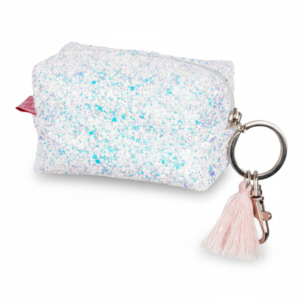 Brokatowy portfel etui dla dzieci z breloczkiem Lyna biały / Souza!