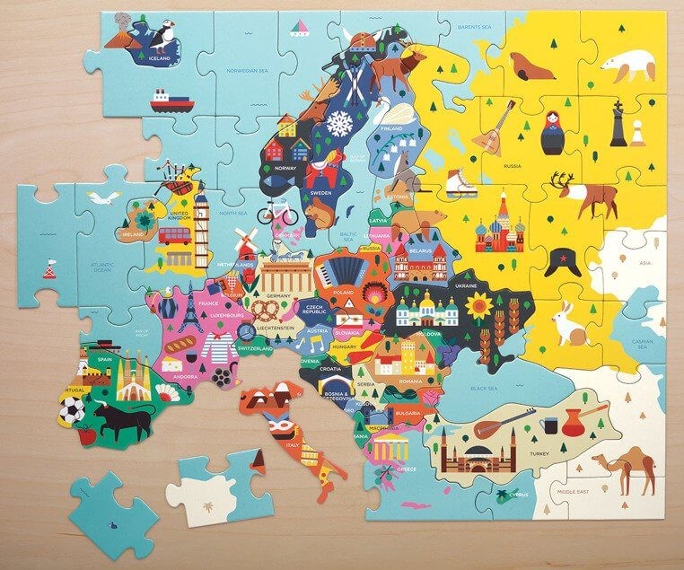 Puzzle Mapa Europy z elementami w kształcie państw 5+ / Mudpuppy