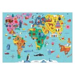 Puzzle Mapa Świata z elementami w kształcie budynków i zwierząt 5+ / Mudpuppy