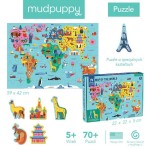 Puzzle Mapa Świata z elementami w kształcie budynków i zwierząt 5+ / Mudpuppy