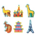 Puzzle Mapa Świata z elementami w kształcie budynków i zwierząt 5+ / Mudpuppy