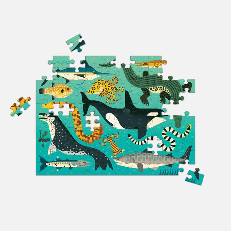 Puzzle dwustronne Drapieżniki lądowe i wodne 100 elementów 6+ / Mudpuppy