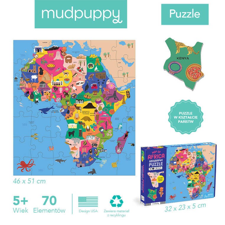 Puzzle konturowe Mapa Afryki 70 elementów 5+ / Mudpuppy
