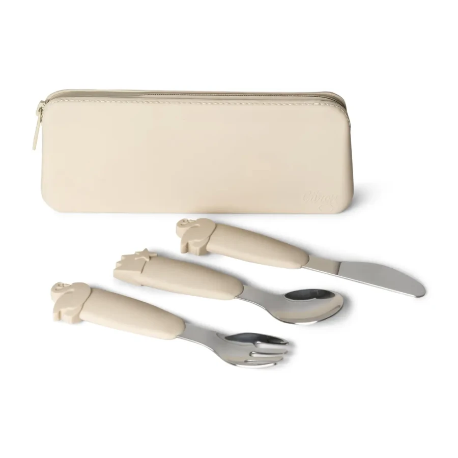 Sztućce stalowo-silikonowe z etui na zamek - Ballerina / Citron