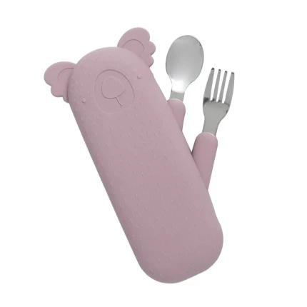 Zestaw sztućców Koala Zoe z silikonowym etui - Dusty Pink / the cotton cloud