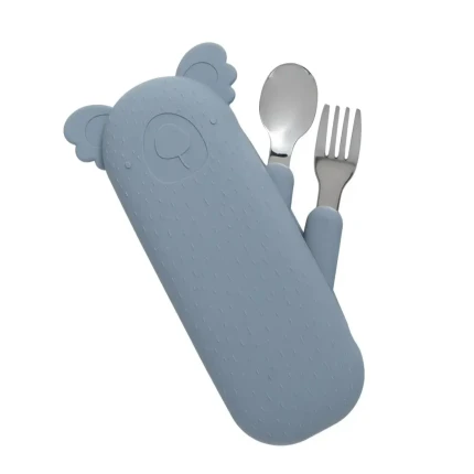 Zestaw sztućców Koala Zoe z silikonowym etui - Smokey Blue / the cotton cloud