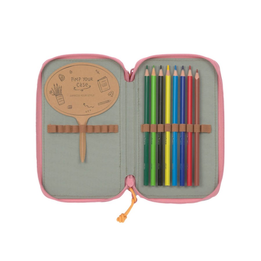 Potrójny piórnik – etui z wyposażeniem Unique, pink / Lassig