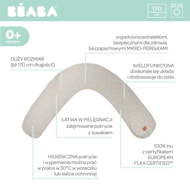 Ergonomiczna poduszka rogal dla kobiet w ciąży i karmiących Big Flopsy™, Linen natural / Beaba