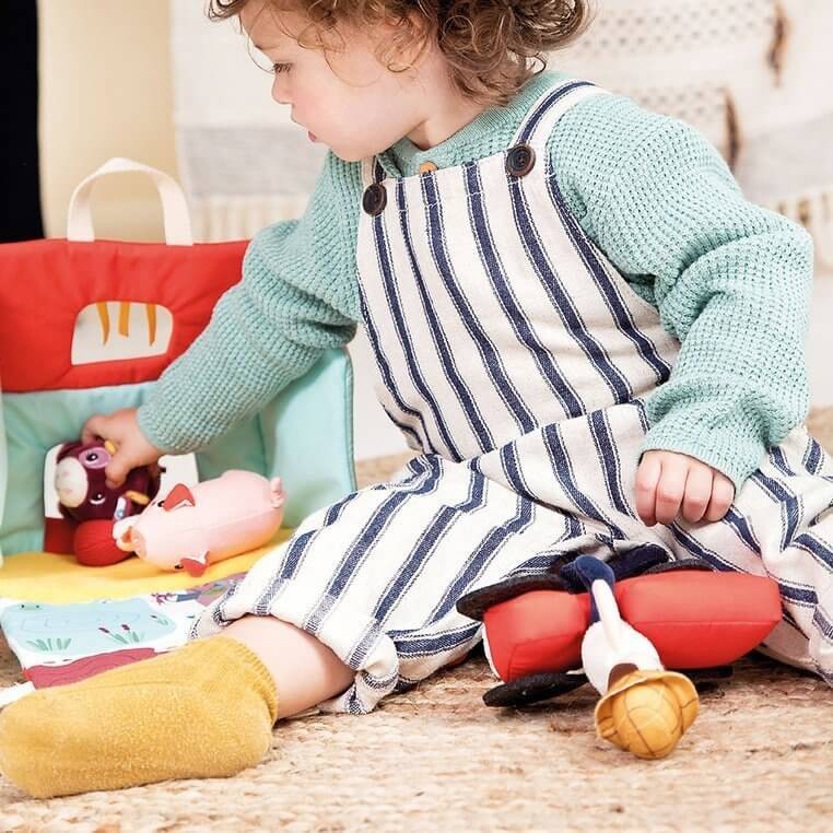 Rozkładany domek Farma z 6 zwierzątkami, rolnikiem i traktorem 18 m+ / Lilliputiens