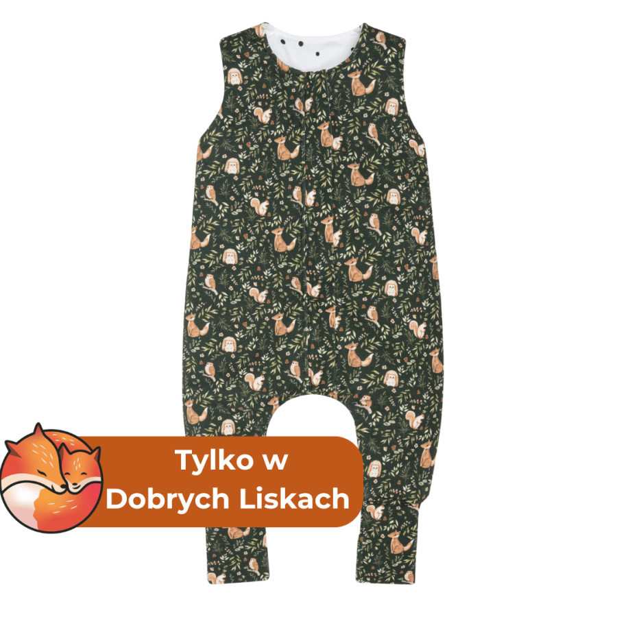 Dwustronny śpiworek z nóżkami Green Forest - Czarne Kropki / Dobre Liski by Sleepee