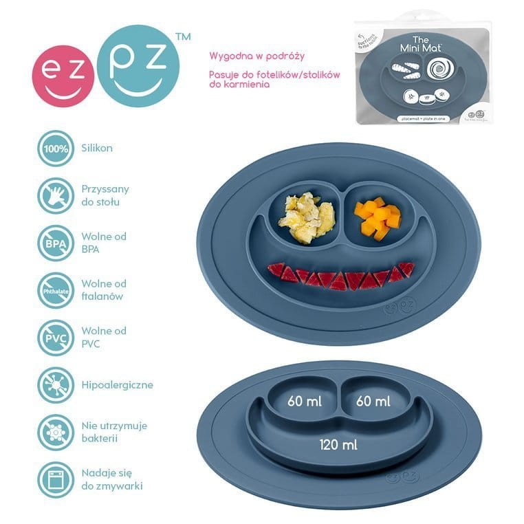Silikonowy talerzyk z podkładką mały 2w1 Mini Mat granatowy / EZPZ