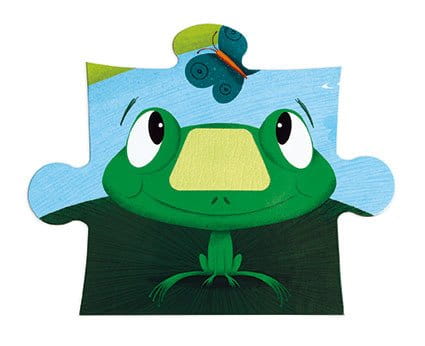 Puzzel z narysowaną żabką spoglądającą na motylka