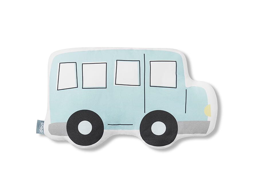 Poduszka w kształcie autobusu - dominuje błękit