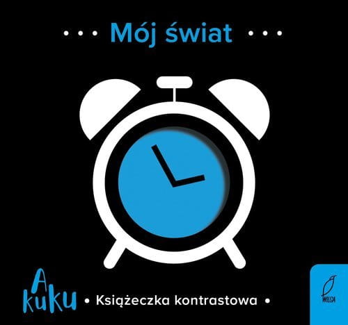 Czarna okładka książki z biało niebieskim zegarem