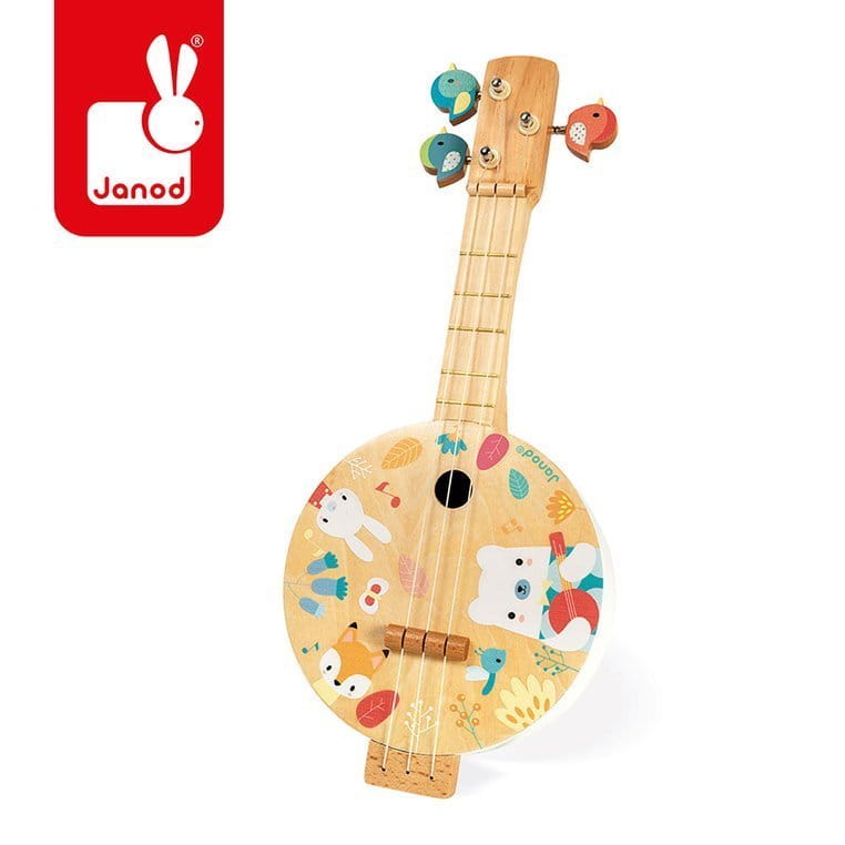 Drewniane banjo z ciekawymi ozdobami