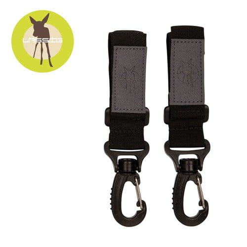 Dwa ciemne zaczepy do torby do wózka