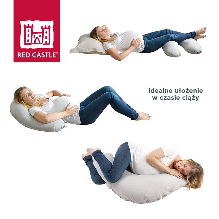 Ergonomiczna poduszka dla ciężarnych i pani pokazująca różne ułożenia z użyciem poduszki