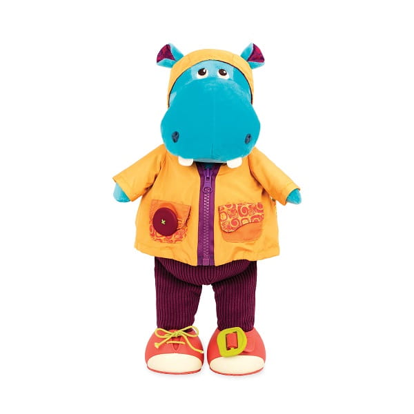 Zabawka hipopotam w żółtym płaszczyku i butach