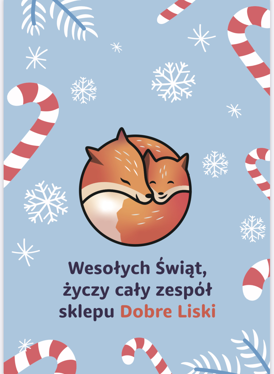 Grafika przedstawiająca śpiące liski plus życzenia świąteczne